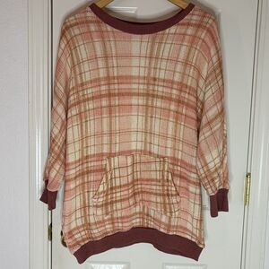 Taylor & Sage Pink Plaid 3/4 Sleeve Sweater Women’s Large Super Soft